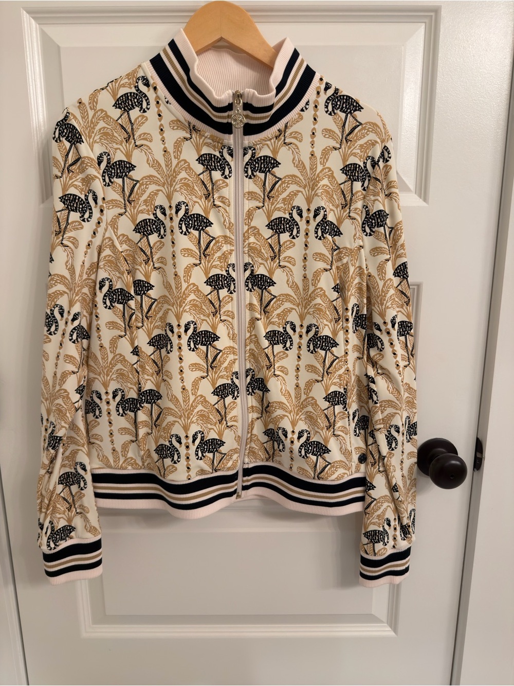 Lilly Pulitzer 2piece Cream, Black & Gold Botanical Zip-Front Bomber Jacket